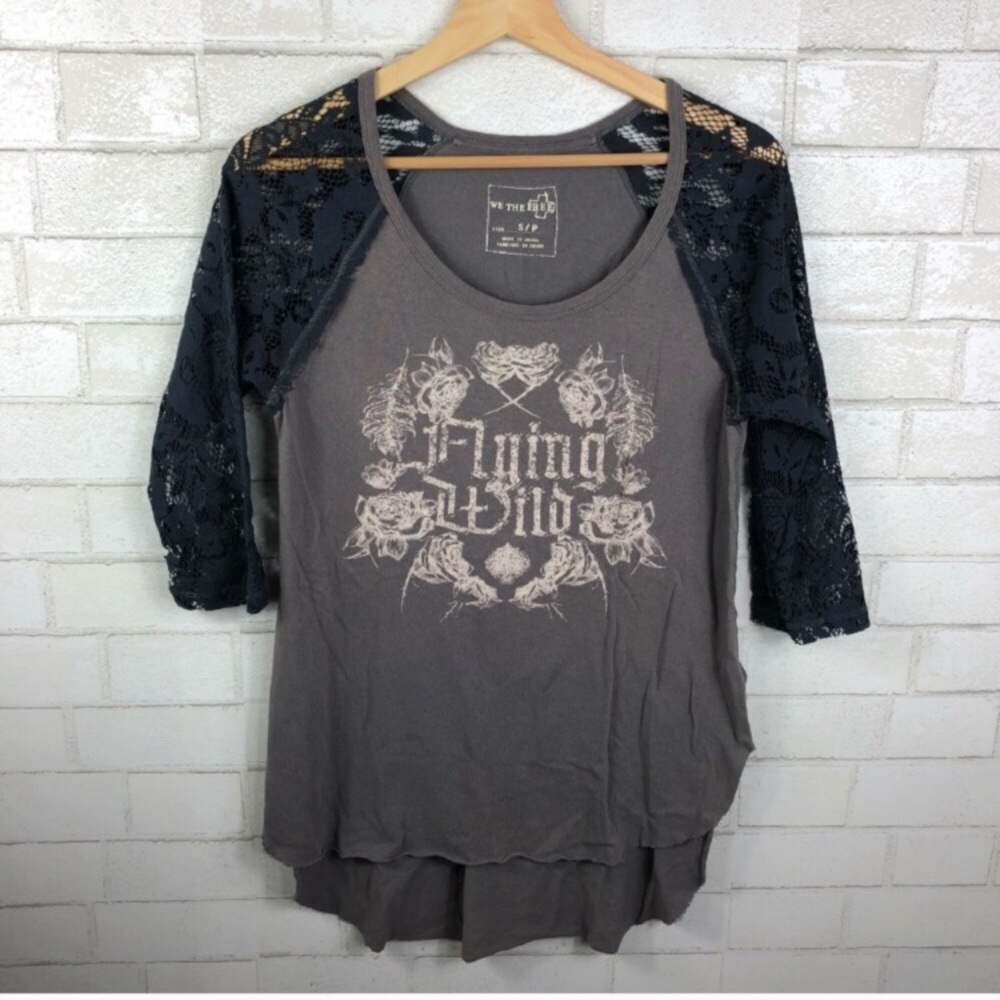 Free People Flying Wild Graphic Tee. Lace